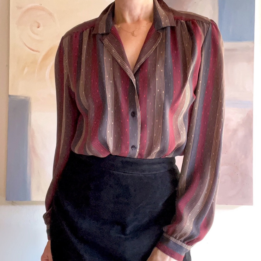 Vintage Haberdashery by Personal Button Down Blouse with Stripes